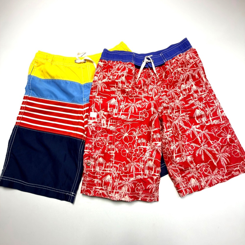 Hanna Andersson Swim Trunks Lot Boys 10 140 Red Hawaiian Stripe Board Shorts